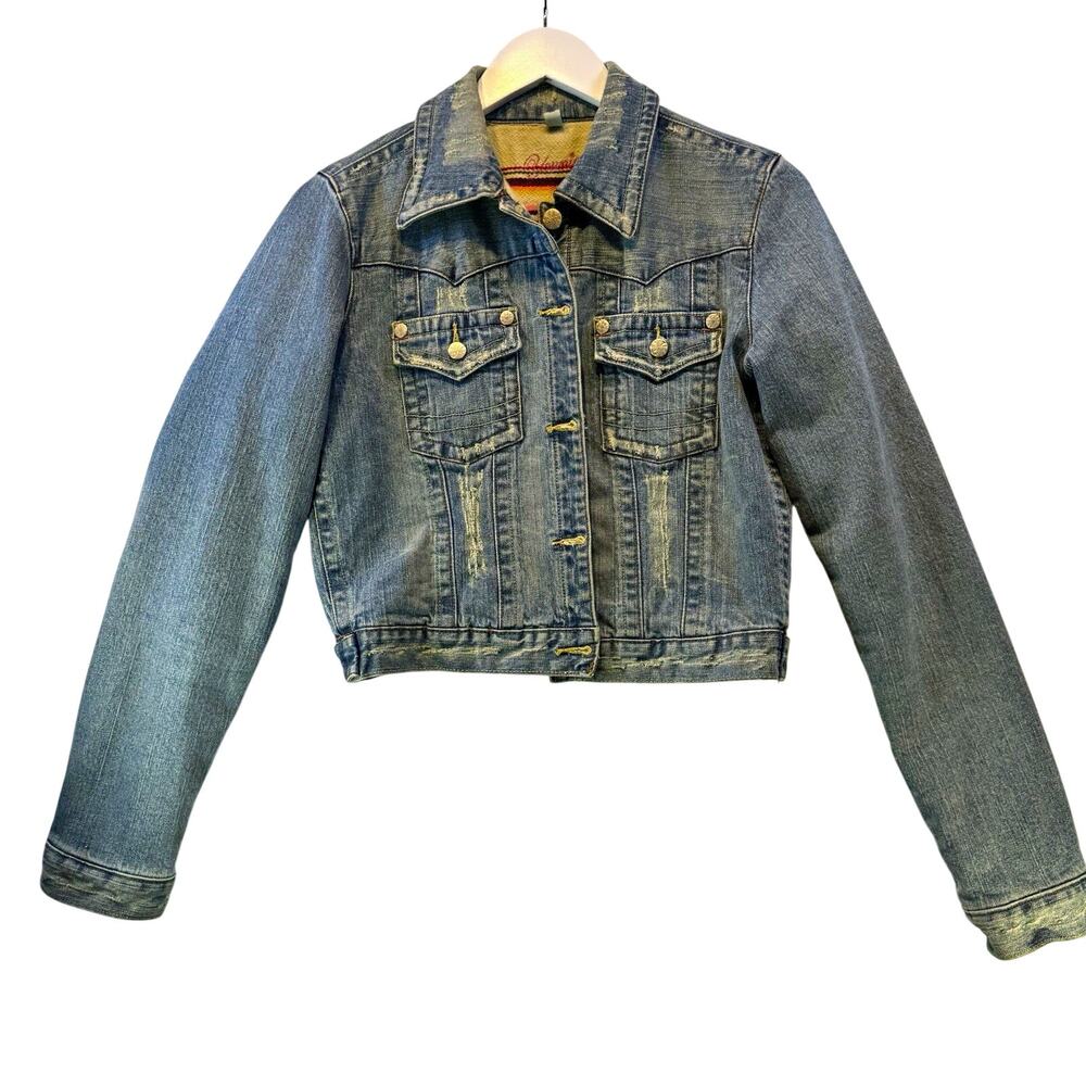 Younique Women’s Blue Denim Jacket, Button Front, Pockets, Striped Lined S